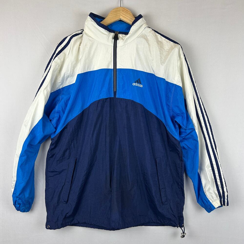 Adidas Windbreaker Pullover 1/2 Zip Jacket Nylon Vintage Blue 90s Men's Size M